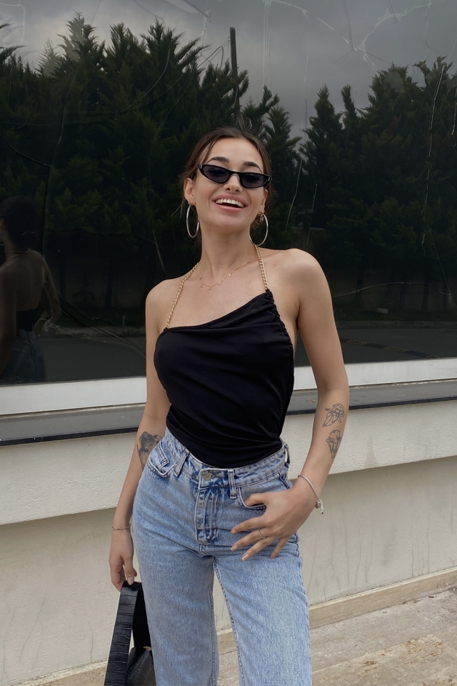Siyah Sırt Detay Crop Top ATE6687 - BARAN