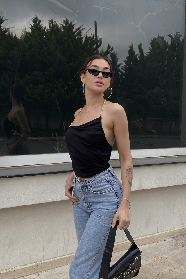 Siyah Sırt Detay Crop Top ATE6687