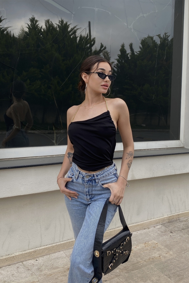 Siyah Sırt Detay Crop Top ATE6687