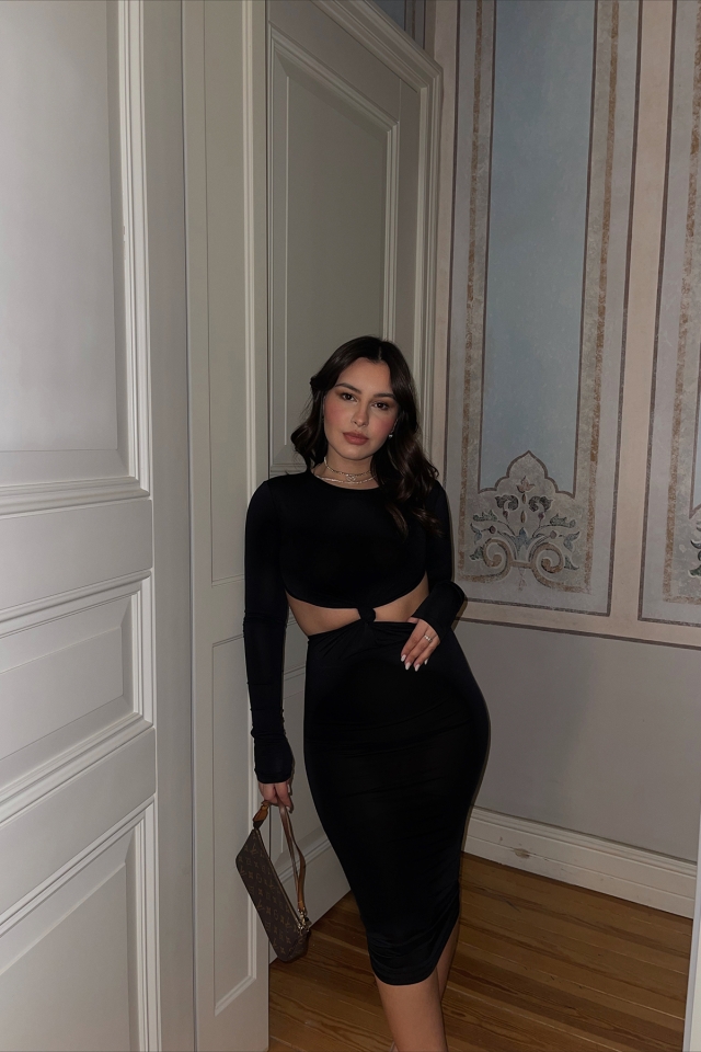 Siyah Sırt Detay Elbise ATE3756 - EYYO