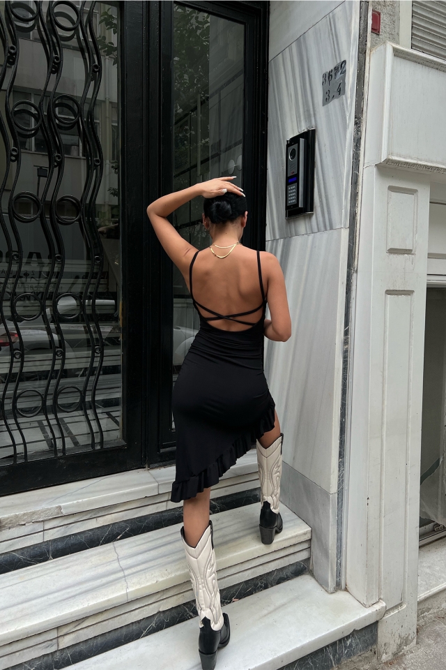 Siyah Sırt Detay Elbise ATE6979