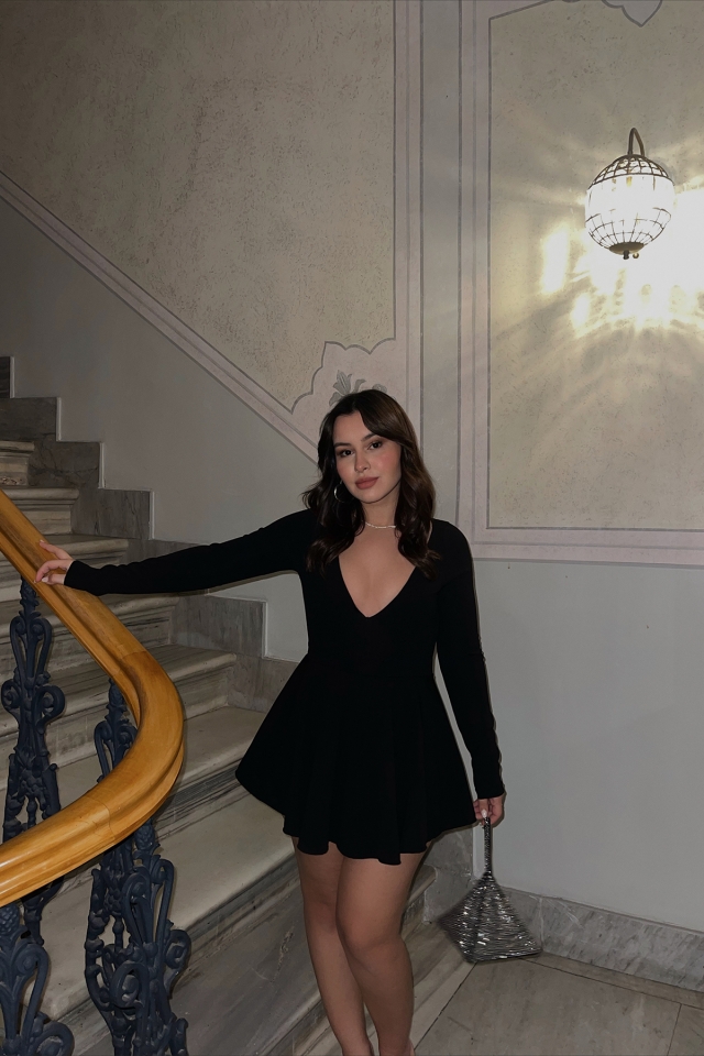 Siyah Sırt Detay Mini Elbise ATE3666 - EYYO