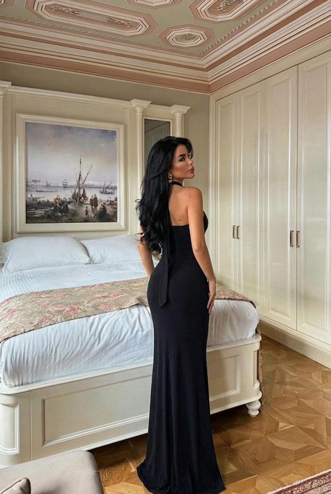 Siyah Bellis Uzun Elbise ATE-2723