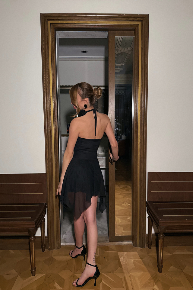 Siyah  Delilah Mini Tül Elbise ATE-2403