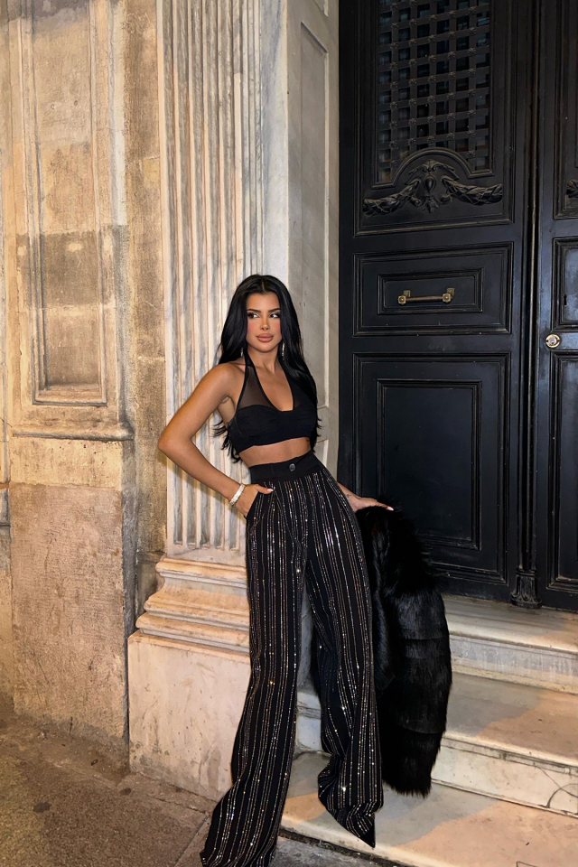 Siyah Nora Taş Detay Pantolon