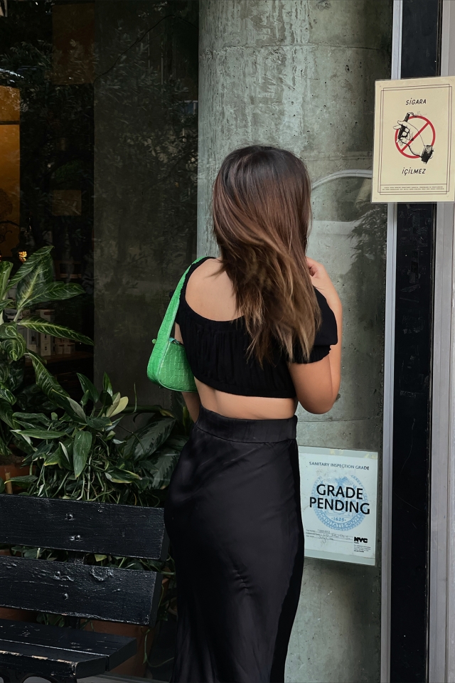Siyah Bella Tasarım Crop Top ATE1589