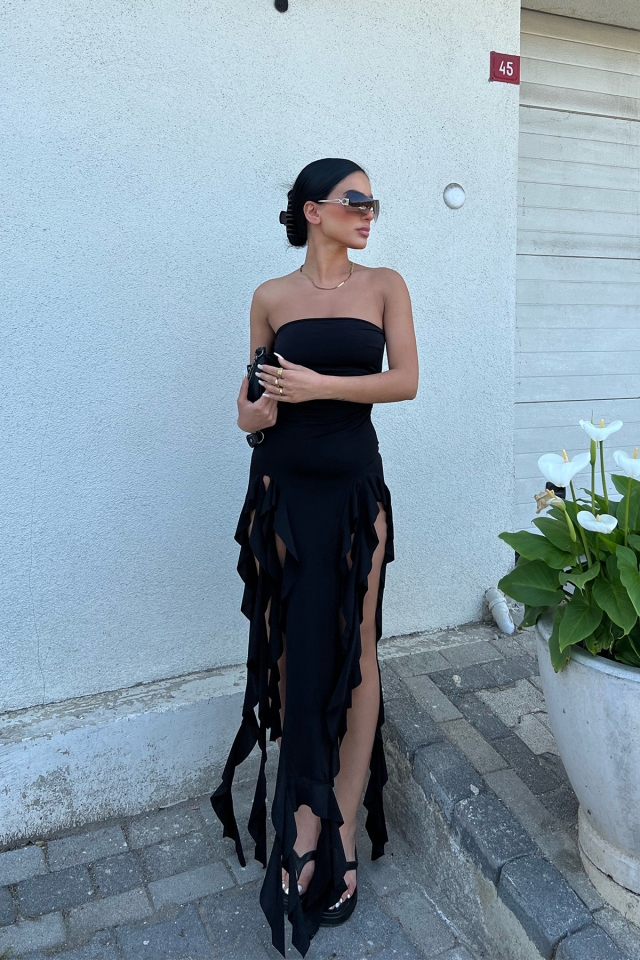 Siyah Tasarım Maxi Elbise ATE7024