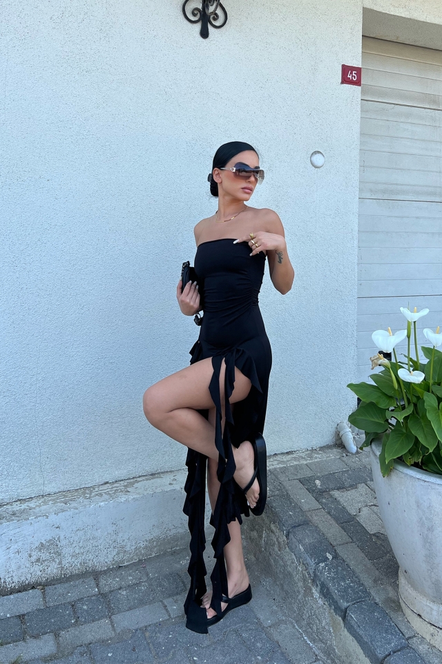 Siyah Tasarım Maxi Elbise ATE7024
