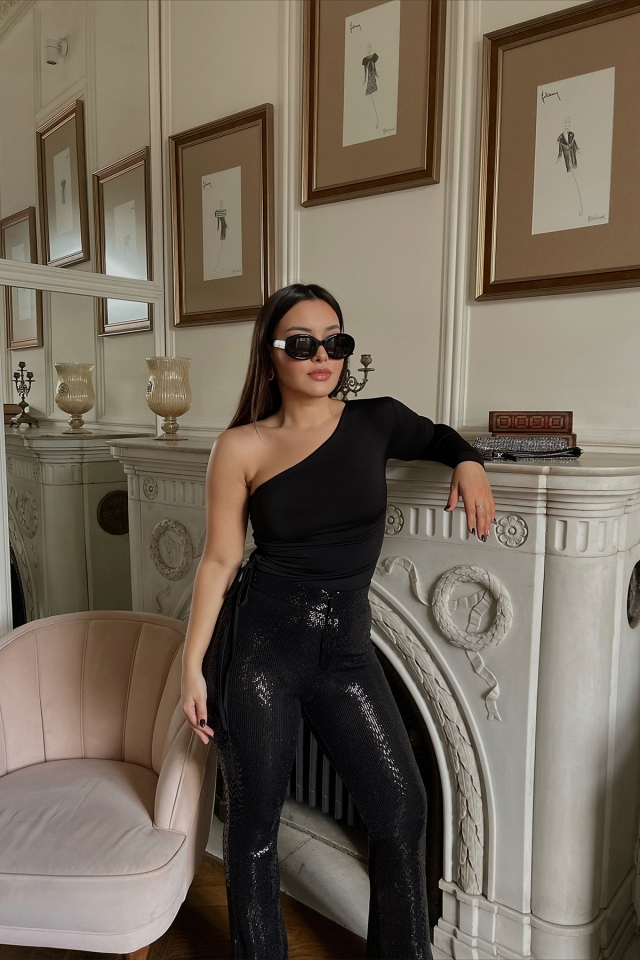 Siyah Tek Kol Bodysuit ATE2997