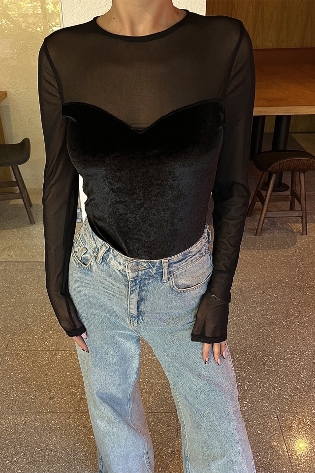 Siyah Transparan Bodysuit ATE3300