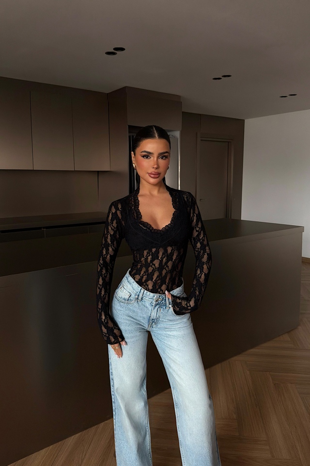 Siyah Browin Dantel Bluz ATE-4872