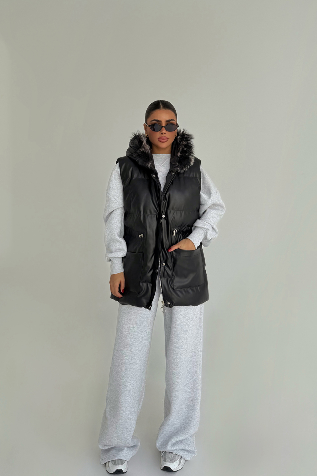 Siyah Cloveyx tüylü şişme yelek ATE-3805 - EYYO