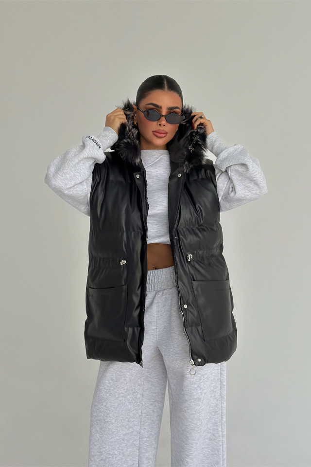 Siyah Cloveyx tüylü şişme yelek ATE-3805