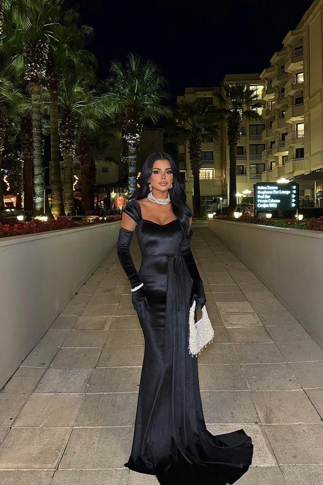 Siyah Uzun Kol Abiye Elbise ATE-0125 - BİROL ATÖLYE