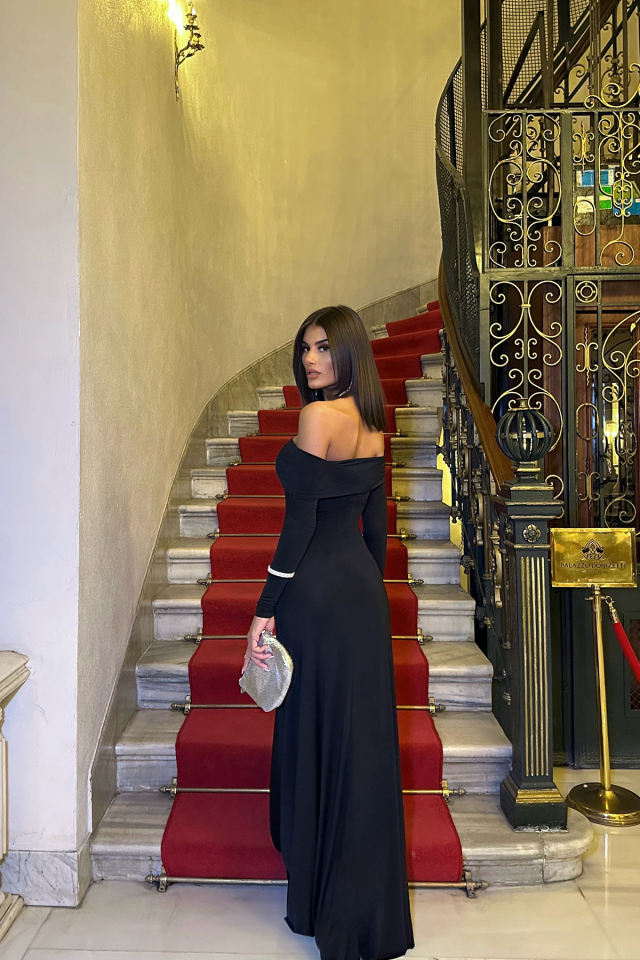 Siyah Uzun Kol Basic Elbise ATE-0160