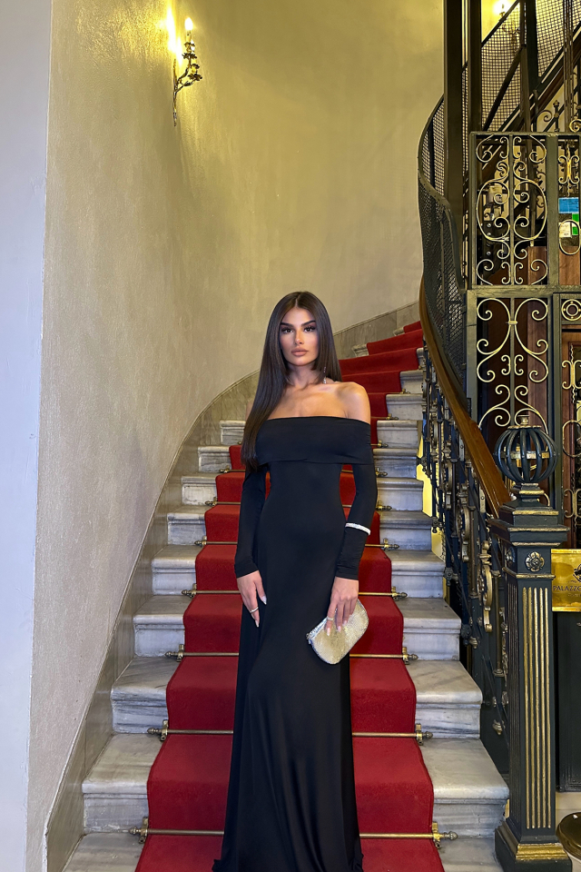 Siyah Uzun Kol Basic Elbise ATE-0160