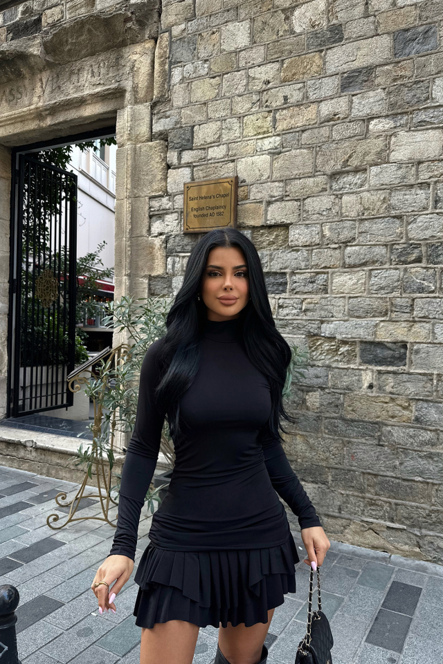 Siyah MARY Uzun Kol Elbise ATE-0392 - EYYO