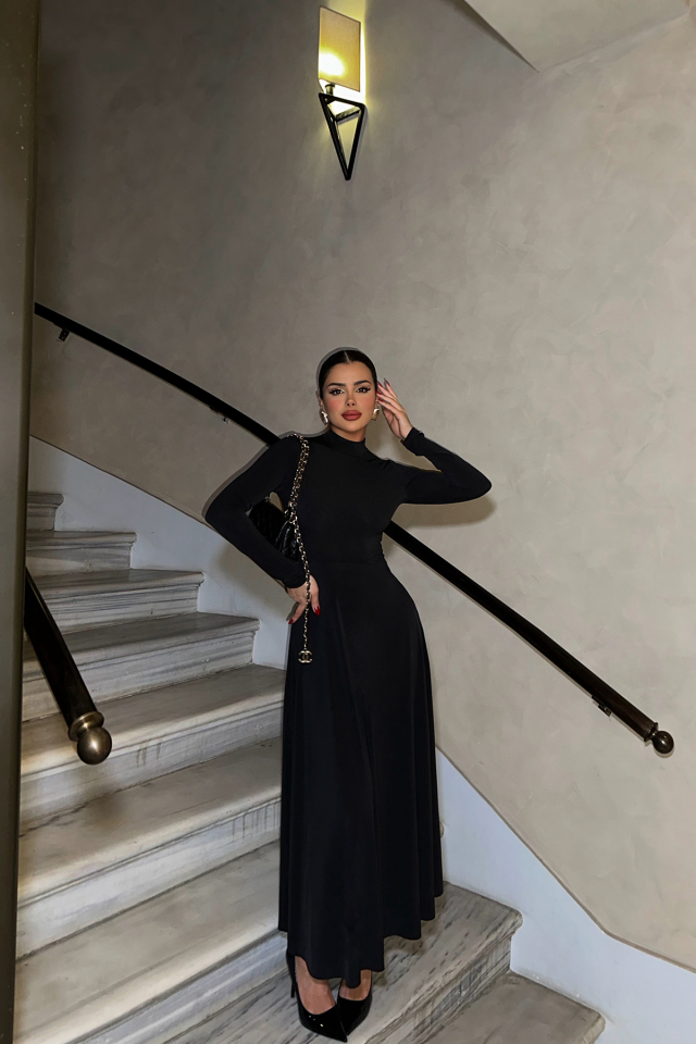 Siyah Uzun Kol Elbise ATE-0674 - EYYO