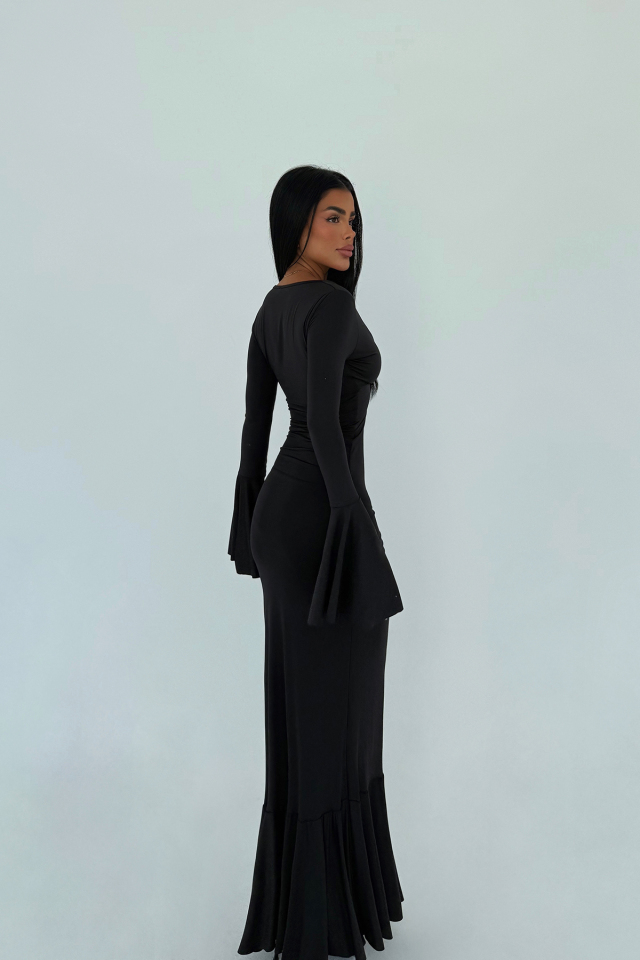 Siyah Lai Uzun Elbise ATE-3098