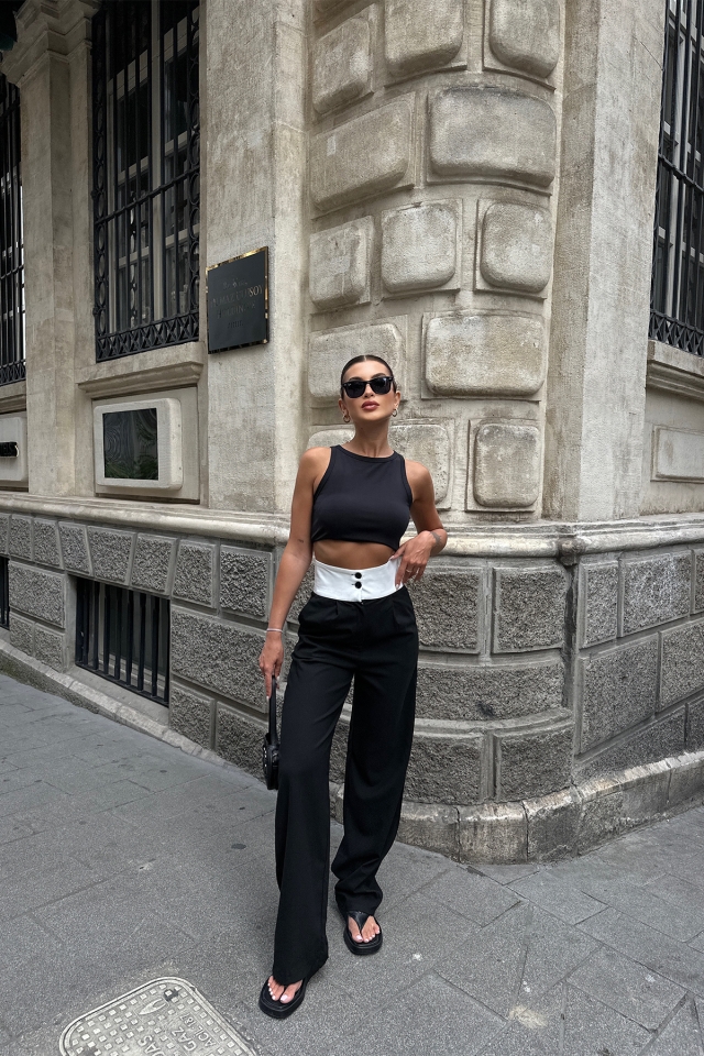 Siyah Yüksek Bel Palazzo Pantolon ATE7101