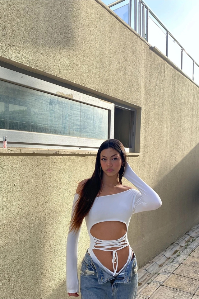 Beyaz Skyli Bodysuit ATE2171 - EYYO