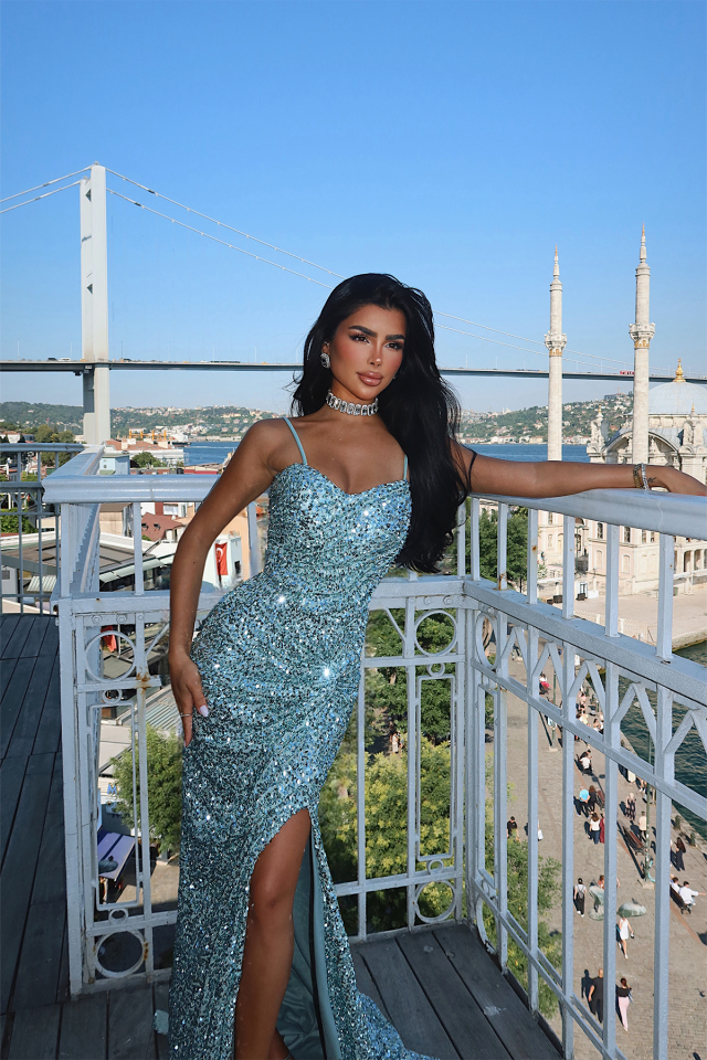 Su Yeşili Manish Parıltılı Abiye ATE-3031