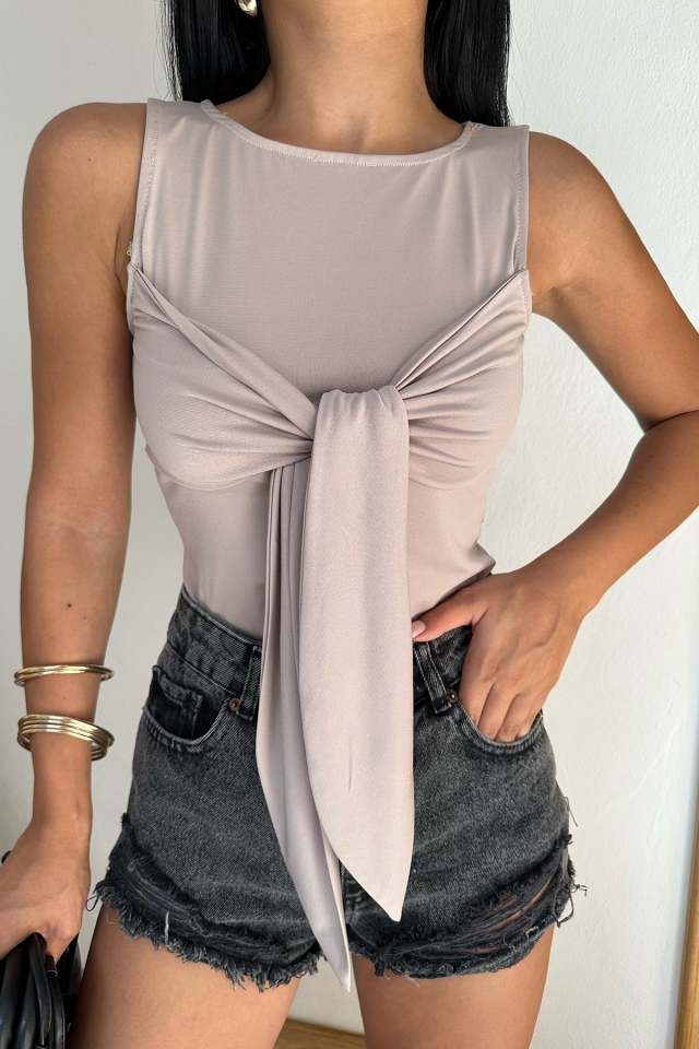 Taş Önden Bağlamalı Crop Top ATE7906