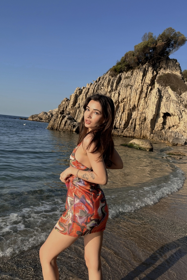 Turuncu Akışkan Desen Mini Elbise ATE4982