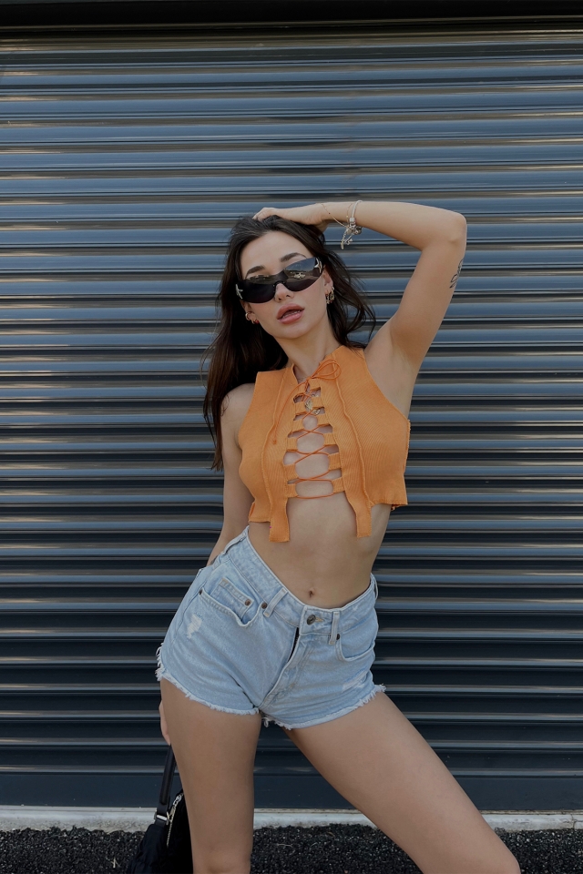 Turuncu Bağlamalı Crop Top ATE4917