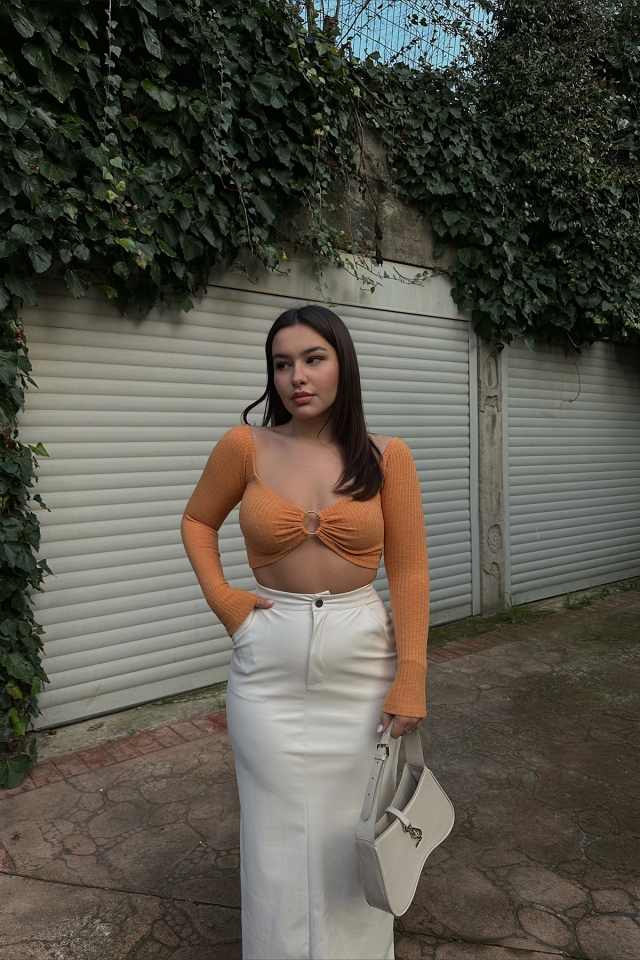 Turuncu Halka Detay Crop Top ATE3432 - EYYO