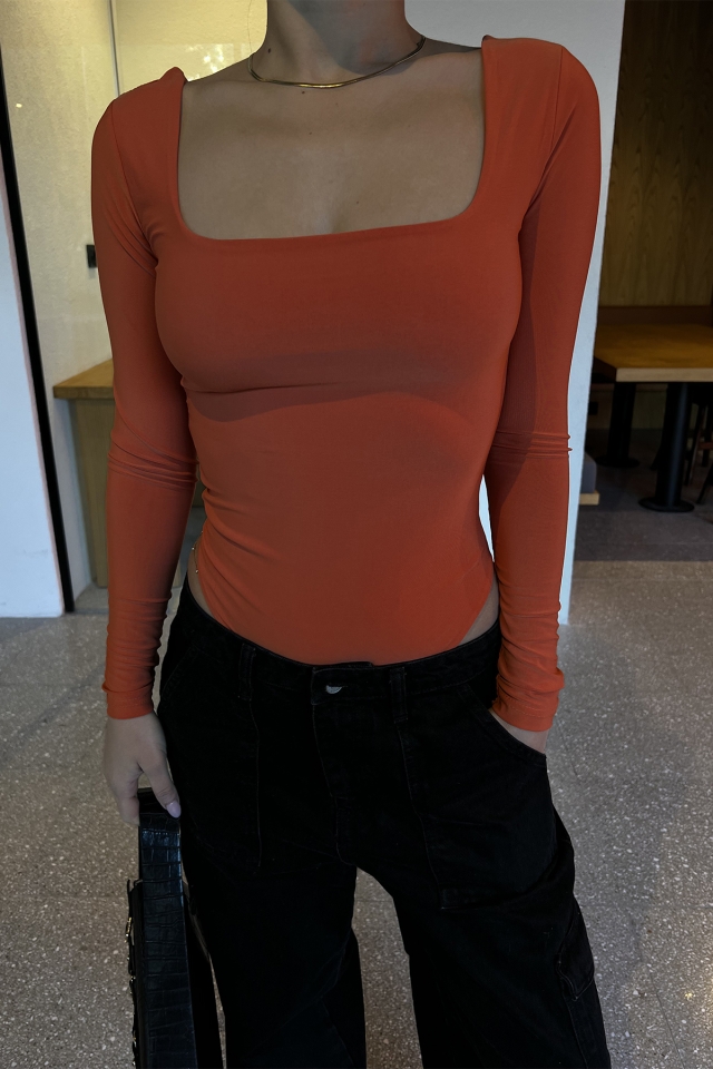 Turuncu Kare Yaka Bodysuit ATE3263