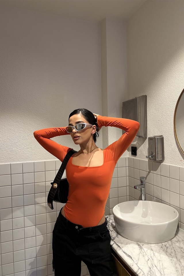 Turuncu Kare Yaka Bodysuit ATE3263