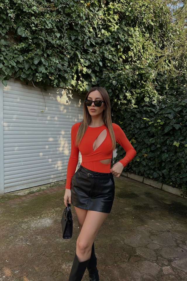 Turuncu Pencere Detay Bodysuit ATE4327 - EYYO