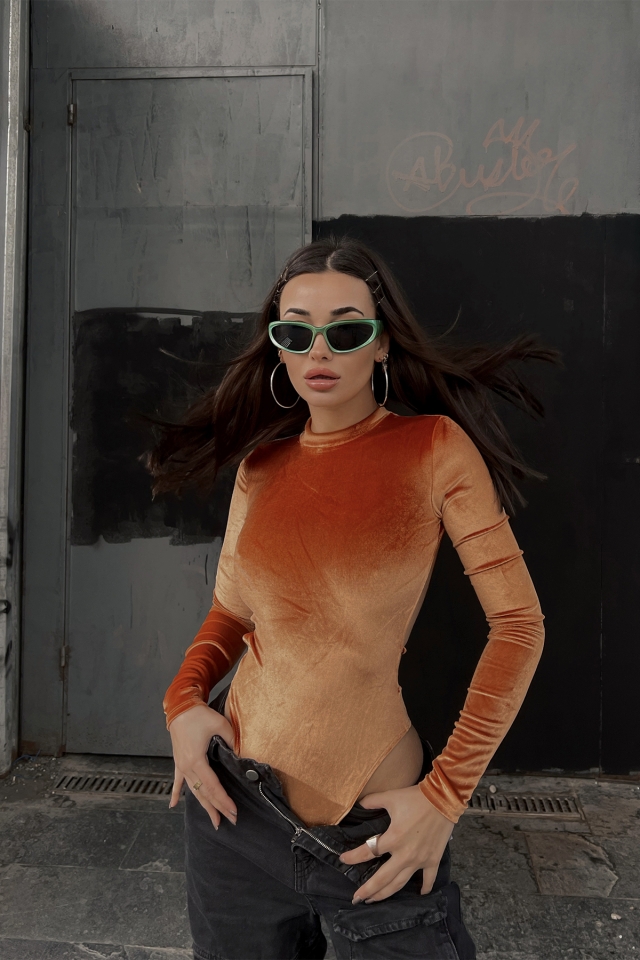 Turuncu Sırt Detay Bodysuit ATE3527