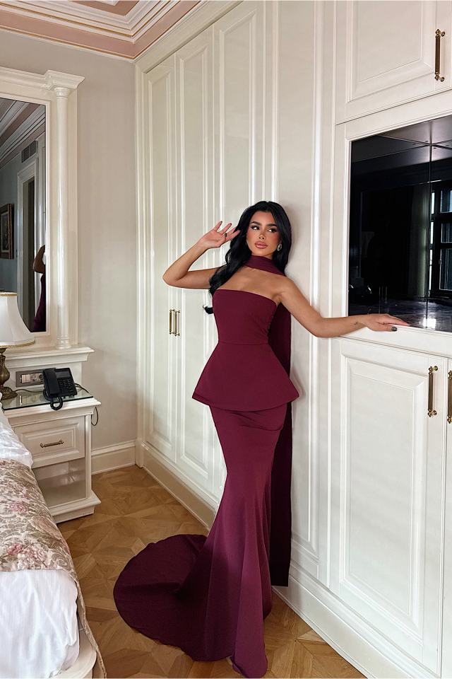 Vişne Çürüğü Benedita Uzun Fularlı Elbise ATE-3523
