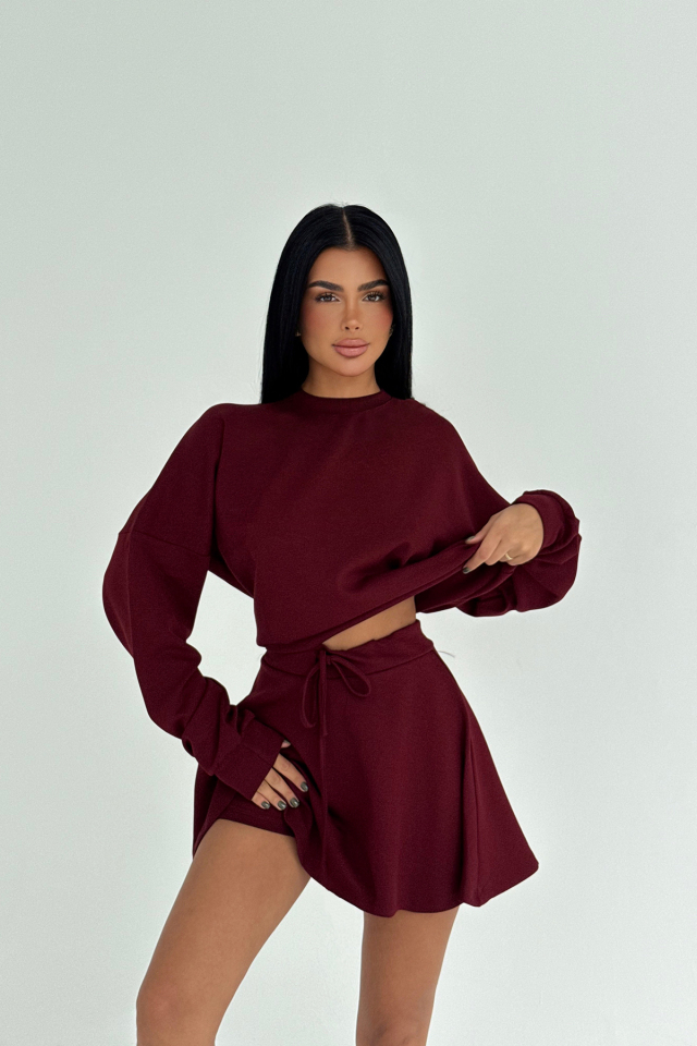 Vişne Çürüğü Torque Şort Etekli Eşofman Takım ATE-3596 - EYYO