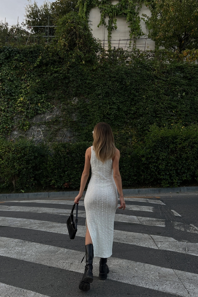 White Halter Collar Maxi Dress ATE2004