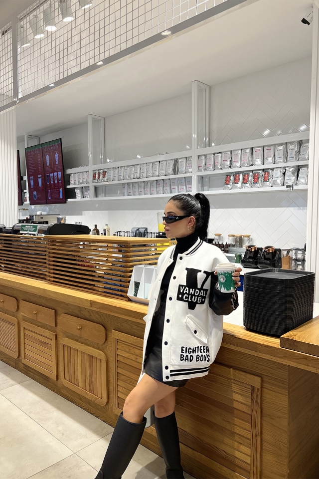 White Letter Printed College Jacket ATE2963