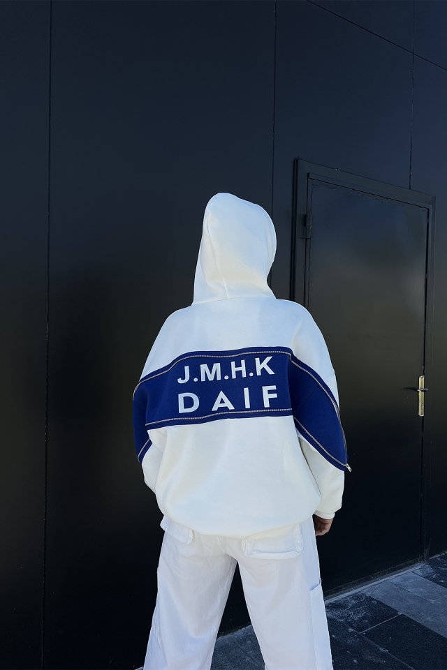 White Zipper Detail Hooded Sweat ATE2181