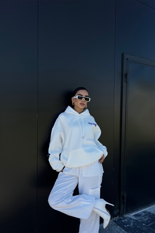 White Zipper Detail Hooded Sweat ATE2181