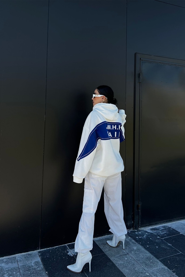 White Zipper Detail Hooded Sweat ATE2181