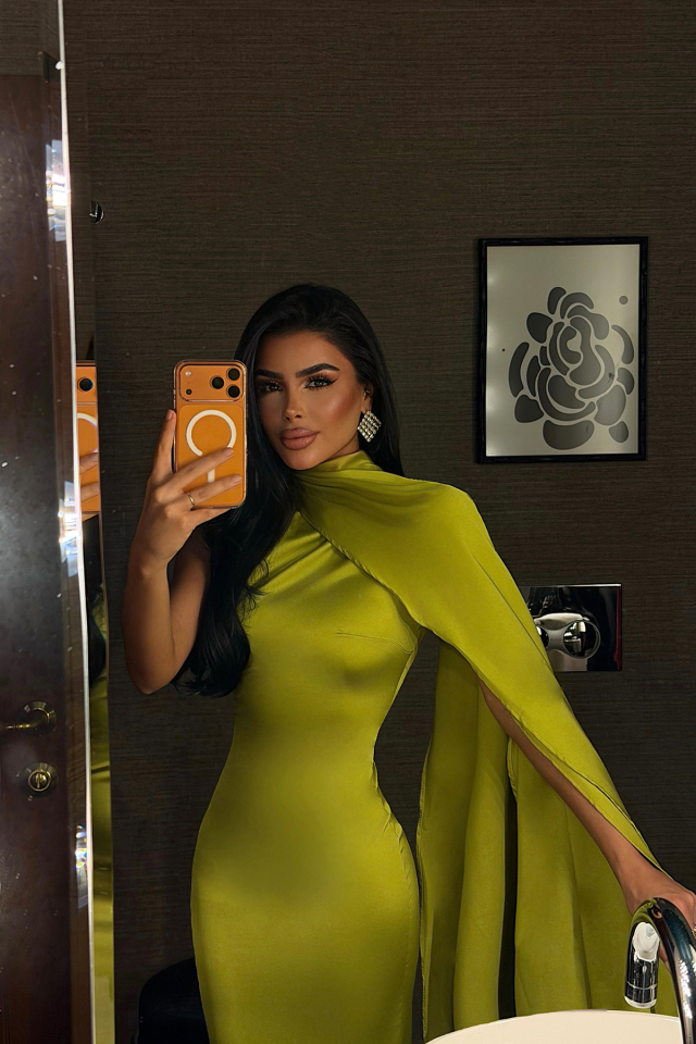 Yağ Yeşili Messcy Uzun Fularlı Elbise ATE-3992 - EYYO