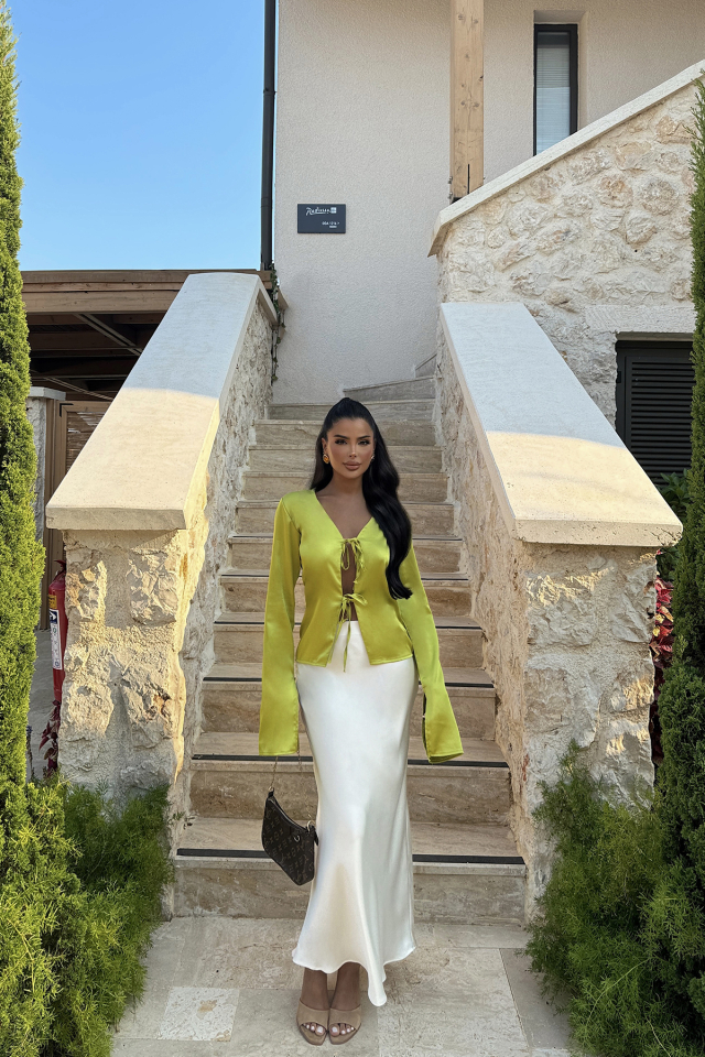 Yağ Yeşili Gredel Saten Bluz ATE-1327 - EYYO