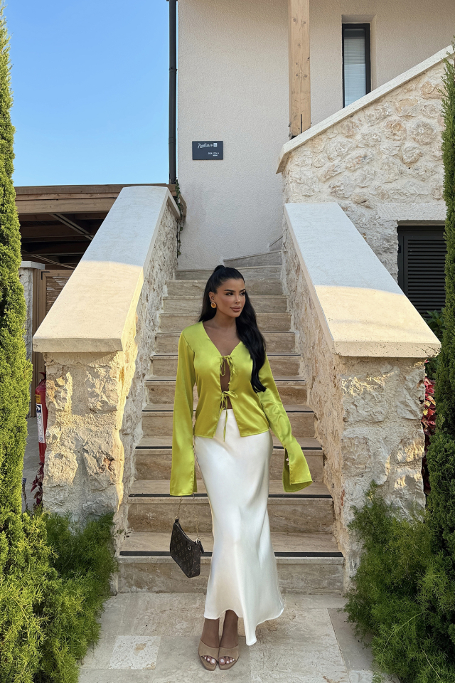 Yağ Yeşili Gredel Saten Bluz ATE-1327