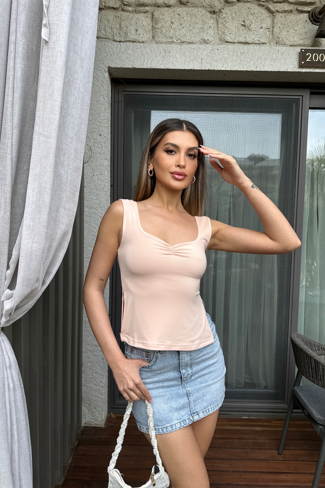 Yavruağzı Yırtmaç Detay Crop Top ATE6183