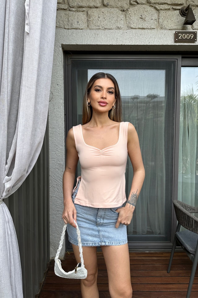 Yavruağzı Yırtmaç Detay Crop Top ATE6183