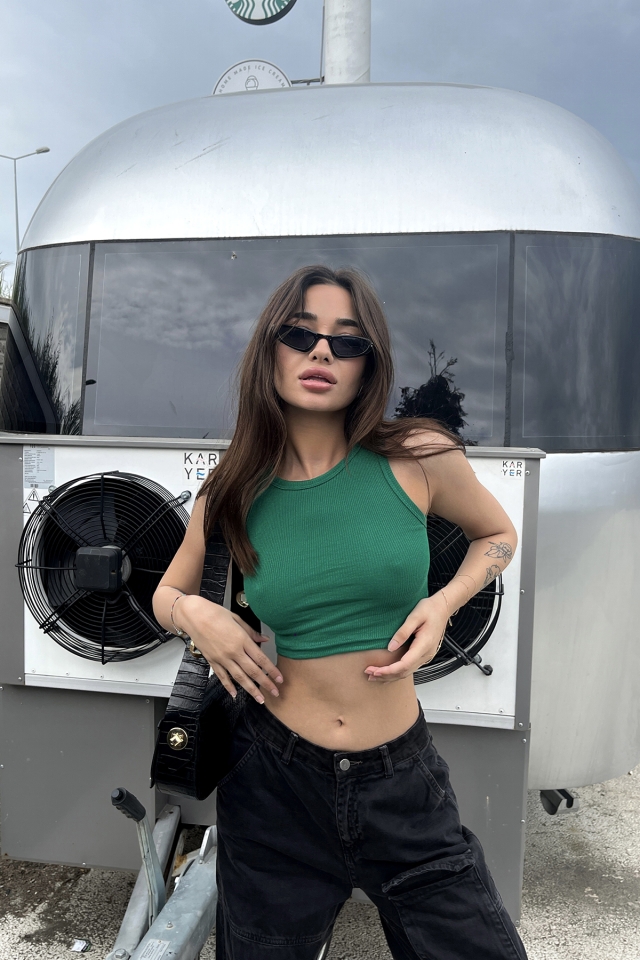Yeşil Basic Crop Top ATE6492
