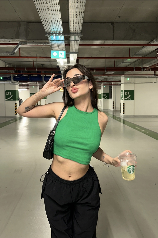 Yeşil Basic Crop Top ATE7302