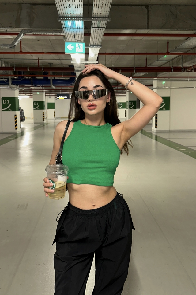 Yeşil Basic Crop Top ATE7302