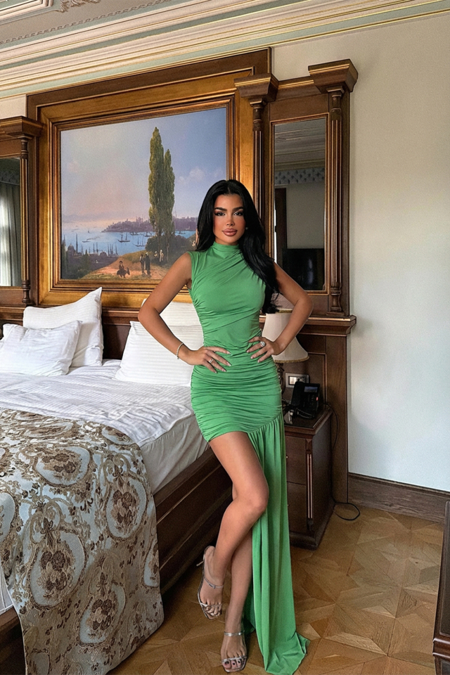 Yeşil Zinnia Mini Elbise ATE-2567 - EYYO